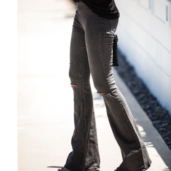 GINGER Black Distressed Bell Bottom Jeans - Picture 3 of 6